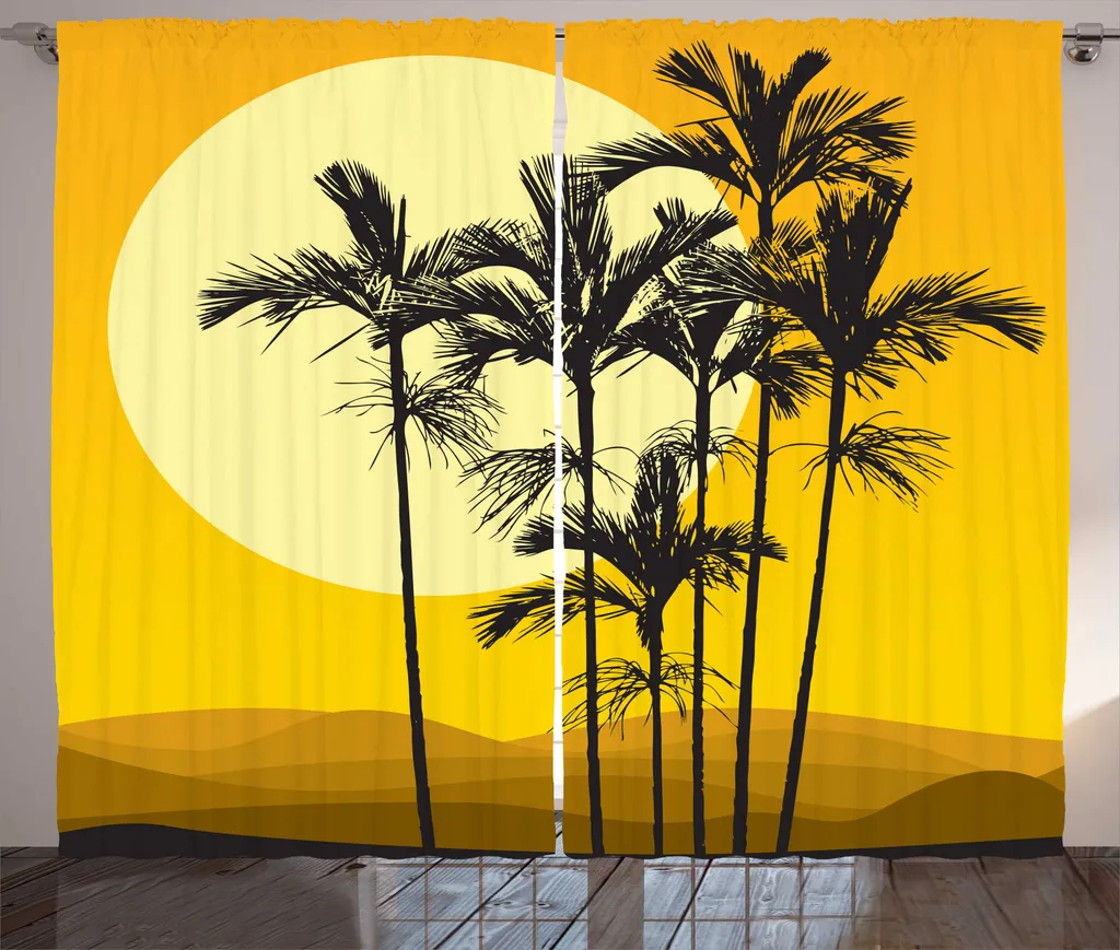 Rideau pour Grand Salon Ambiance Tropicale 280x225 cm Crème Orange