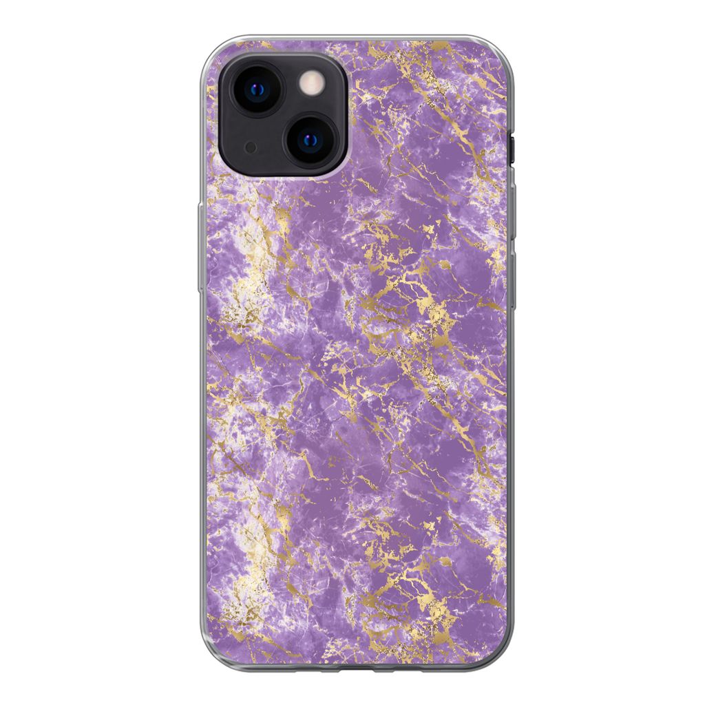MuchoWow Handyhülle Schutzhülle Hülle für iPhone 13 mini Marmor - Lila - Gold - Muster Silikon Softcase Handy Hülle - Softcase