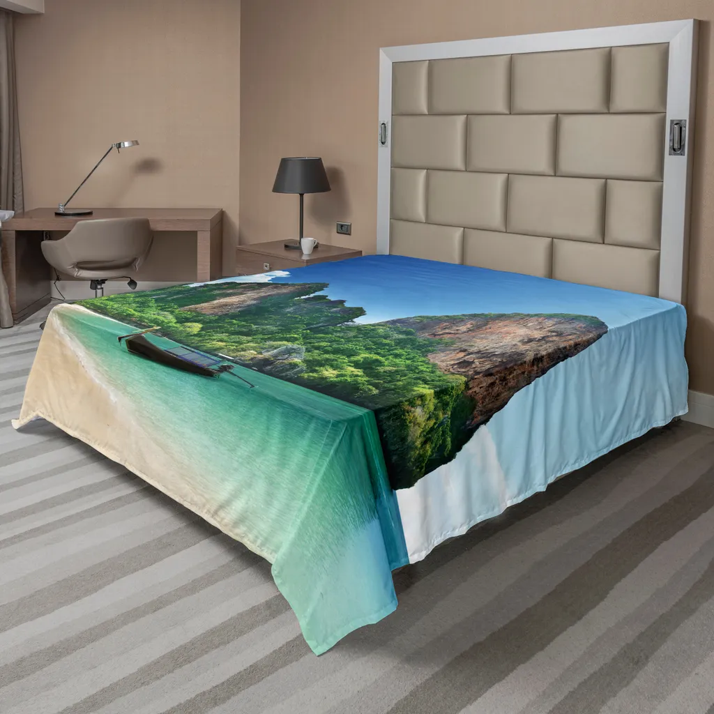 Drap de lit thème voyage tropical pour décoration de chambre 266x260