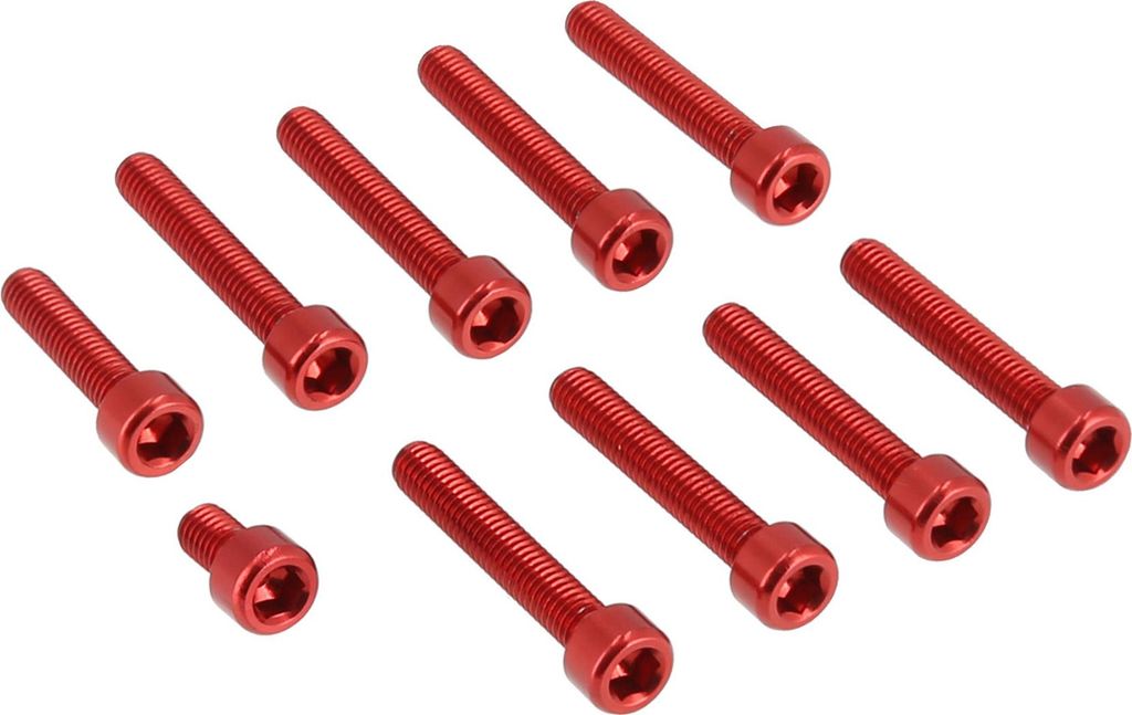 Set: Aluminium-Schrauben, Innensechskant in Rot für Kupplungs- und Lichtmaschinendeckel Motor M500 / M700