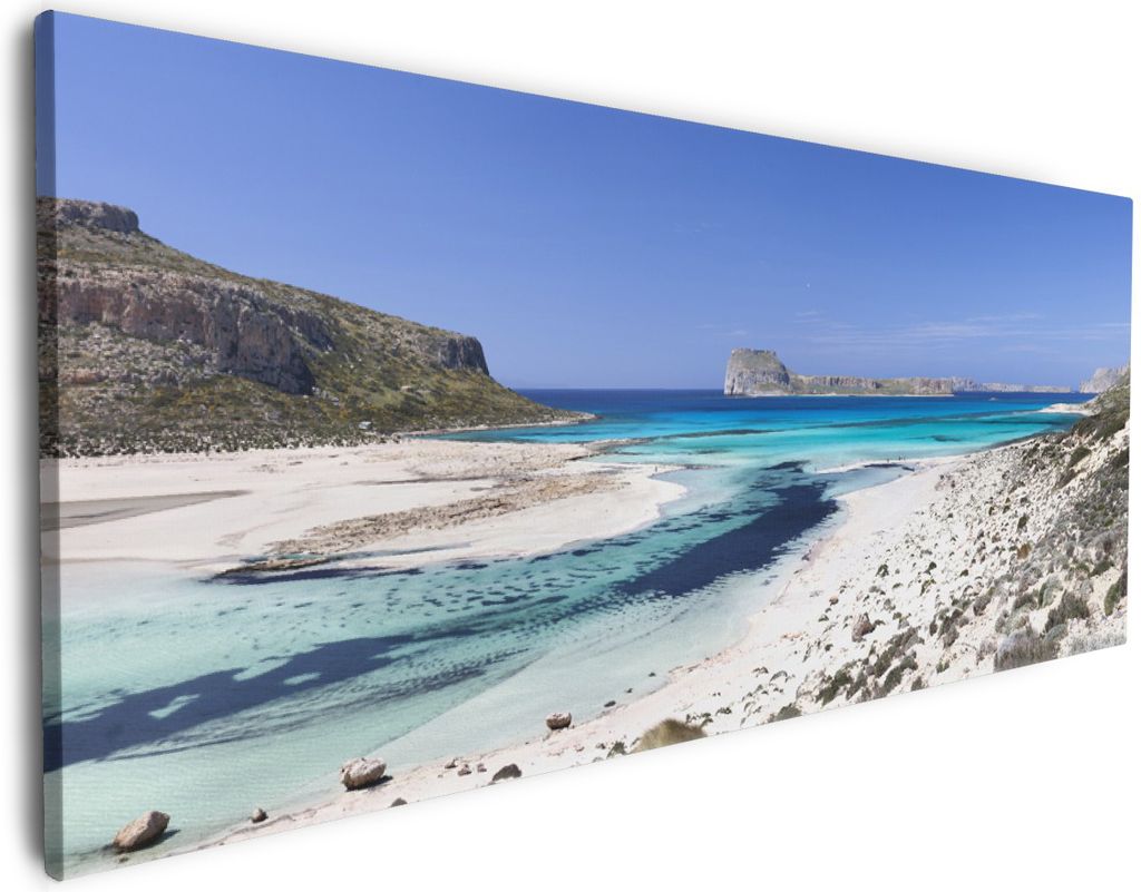 Wallario Premium Leinwandbild Einsame Bucht mit weißem Sand und klarem Wasser in Größe 60 x 150 cm
