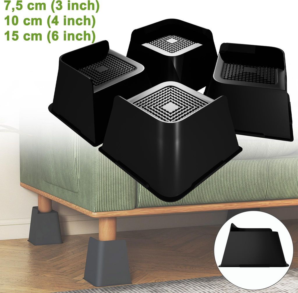 XINZI 4 Stück Möbelerhöhung L-Form - Robuste Schwerlast Betterhöhung Couchtisch, Esstisch, Bücherregal - Tischverlängerung Stabile Tischbein ...
