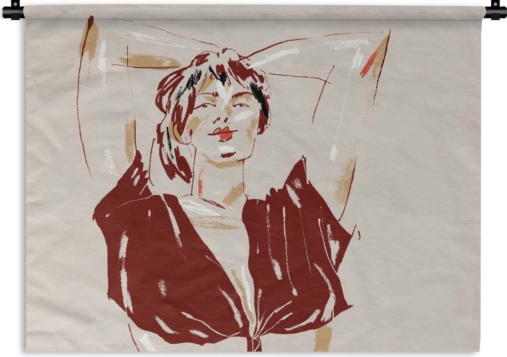 MuchoWow Wandteppich Wandbehang Porträt - Frau - Rot - Abstrakt 120x90 cm Tapisserie Dekoration Wandtuch - Wohnen - Aufhänger für die Wand