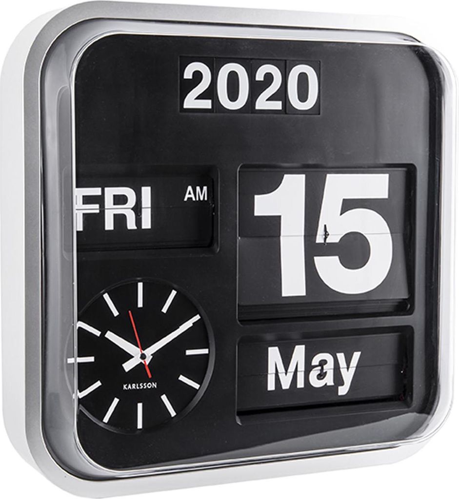 Karlsson - Wanduhr Big Flip - Silber/Schwarz - 43x43x16cm Produktbild 