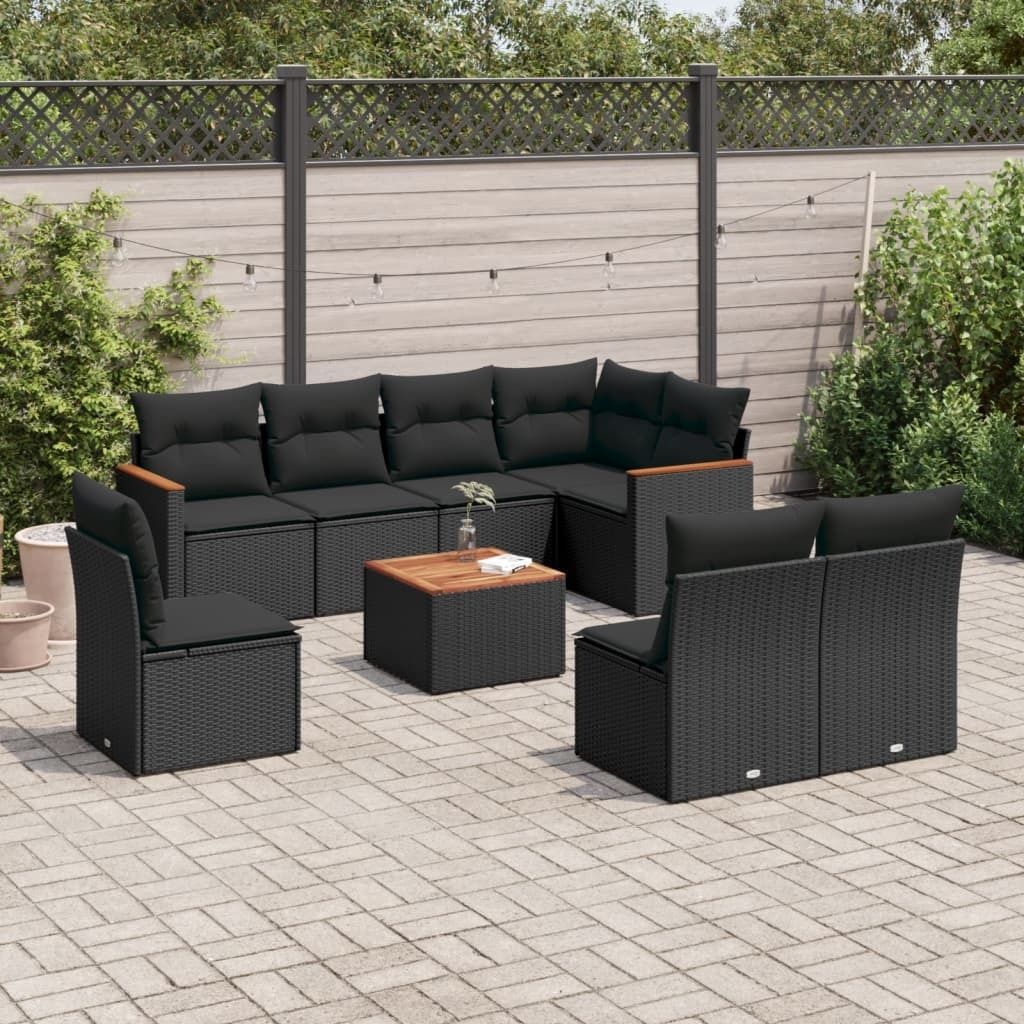 Maison Exclusive - 9-tlg. Garten-Sofagarnitur mit Kissen Schwarz Poly Rattan
