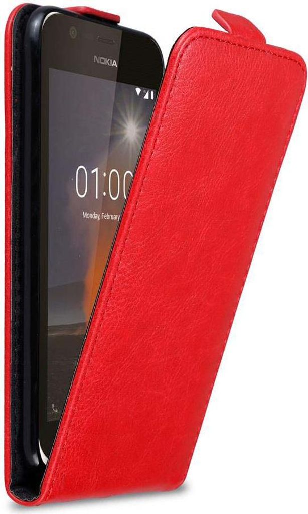 Cadorabo Hülle für Nokia 1 2018 Schutz Hülle in Rot Flip Etui Handyhülle Case Cover
