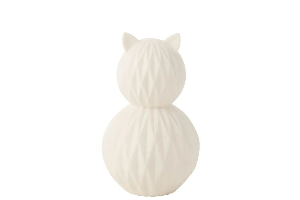 J-Line Lampe LED Chat Porcelaine Blanche - Luminaire d'Ambiance Design