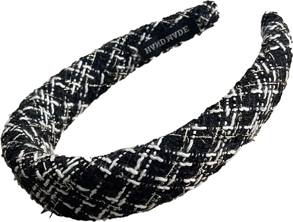 Breiter Haarreif aus Tweed mit Glitzer – Retro Chic B&W