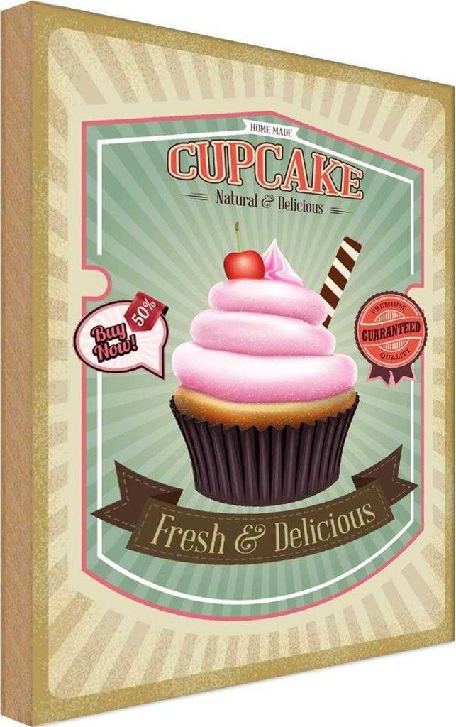 vianmo Holzschild 18x12 cm Essen Cupcake natural fresh Delicious Trinken