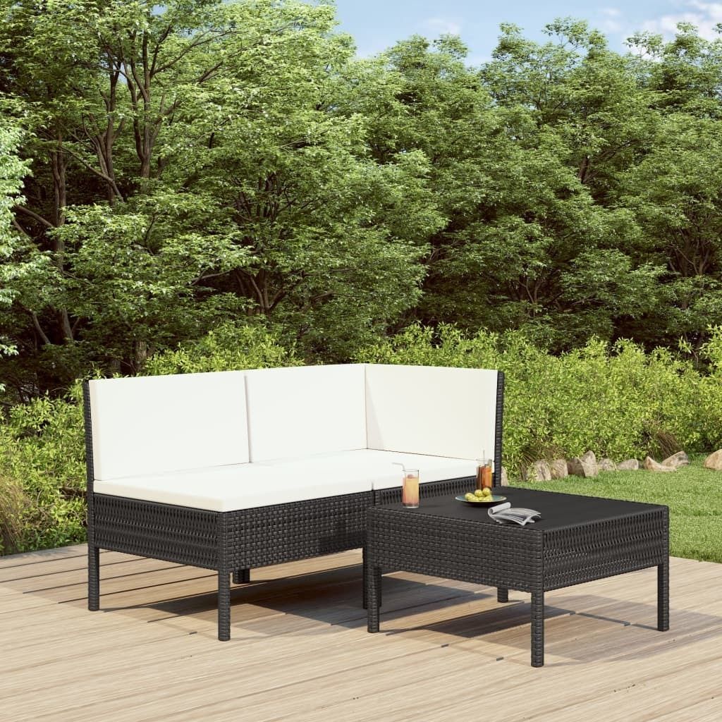 Maison Exclusive - 3-tlg. Garten-Lounge-Set mit Auflagen Poly Rattan Schwarz