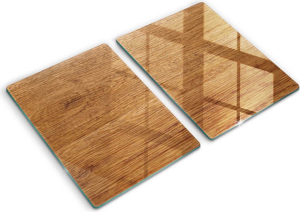 Abdeckung Glas - Küchenabdeckung - 2x40x52 cm - Abdeckplatte -Holzbrettstruktur