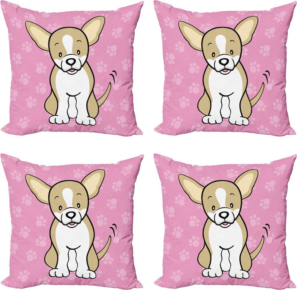 ABAKUHAUS Chihuahua Kissenbezug Set (4 Stück), Cartoon-Hund, Moderner Doppelseitiger Digitaldruck, 50 cm x 50 cm, Kamel-Baby-Rosa