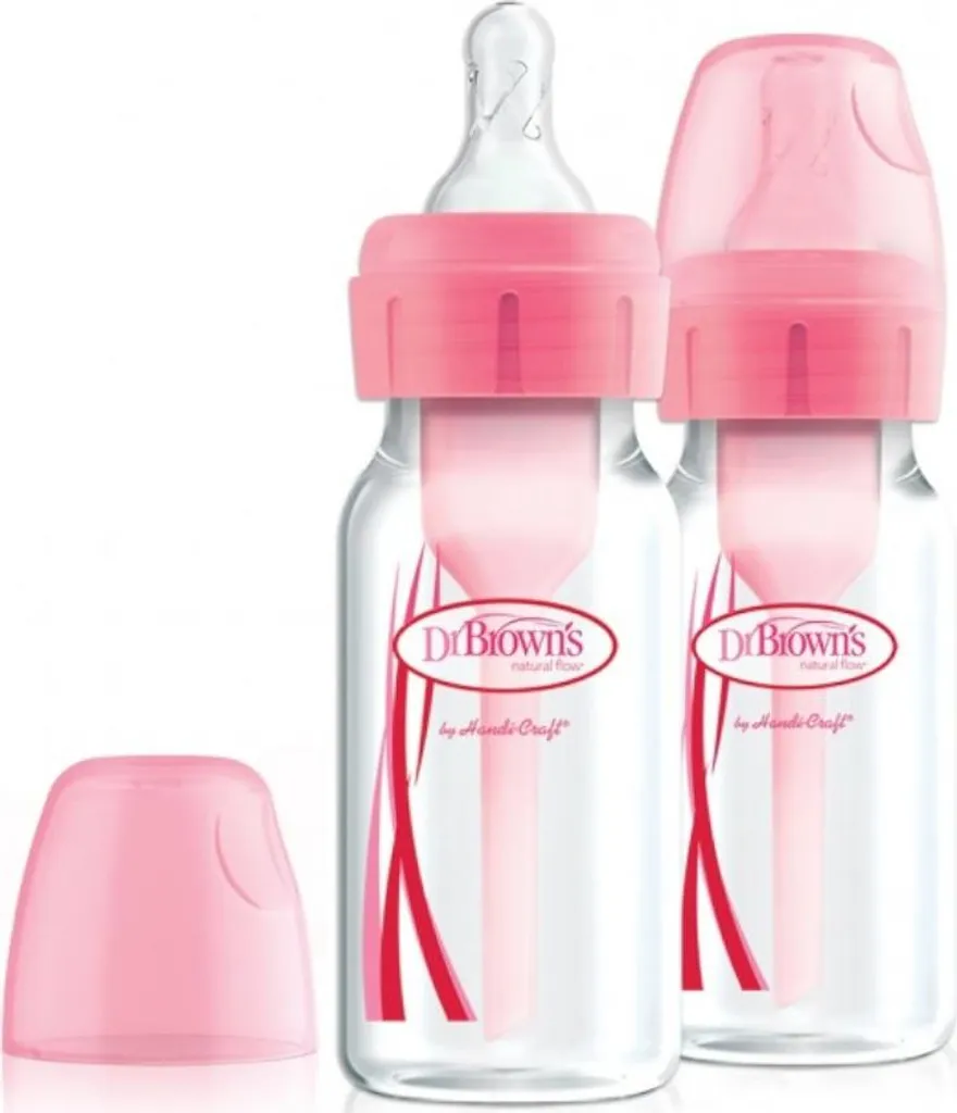 Biberon col étroit Dr Brown's Opti+ 120 ml rose, lot de 2 contre le reflux