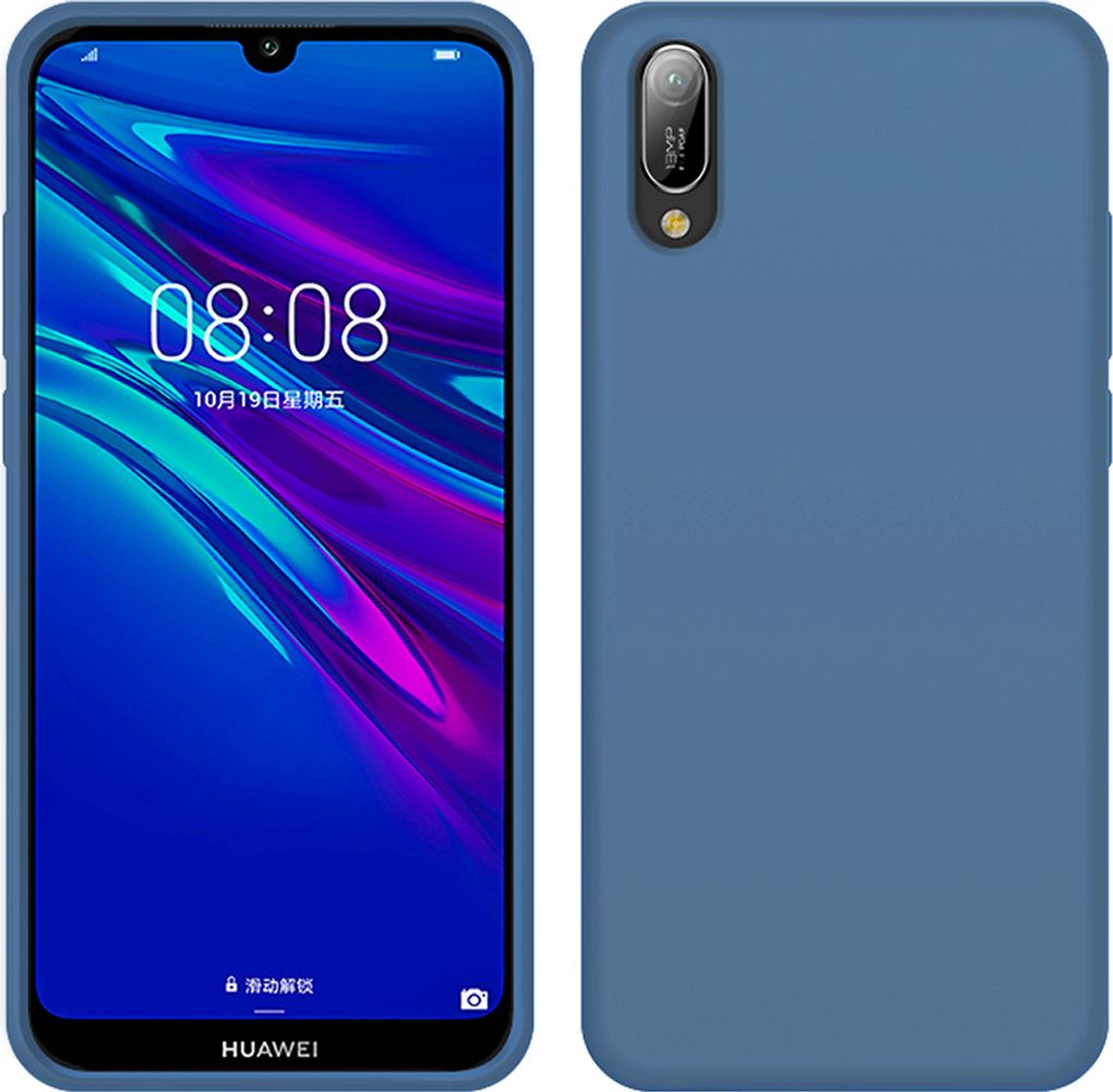 Huawei Y6 Pro 2019 Hülle, LaimTop Slim Flüssig Silikon Soft Gel Gummi Stoßfest Kratzfest Schutzhülle für Huawei Y6 Pro 2019 Blau