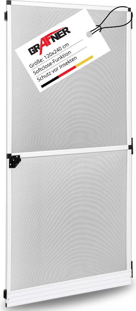 Grafner Insektenschutz Tür 120 x 240 cm Fliegengitter mit Alurahmen, individuell zuschneidbar, Fiberglas-Gewebe, Fliegengitter Fliegenschutz Insek...