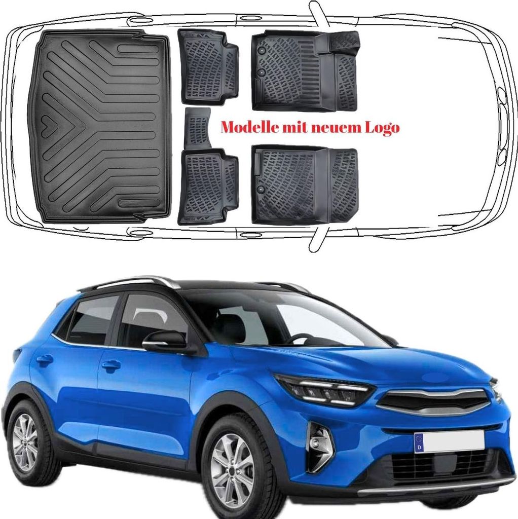 3D Auto Fußmatten & Kofferraumwanne Set Kompatibel mit KIA Stonic ab 2021 *mit neuem Logo