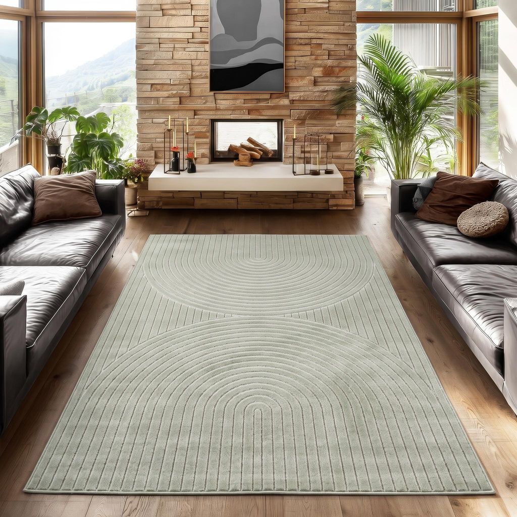 SIMPEX Kurzflor Teppich 240x340 cm XL Grün Wohnzimmer, Produktbild  KI-generiertes Bild