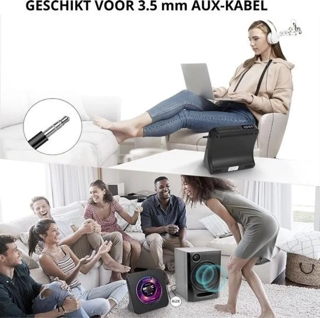Lecteur CD Stellar Bluetooth avec Haut-parleurs et Télécommande Blanc