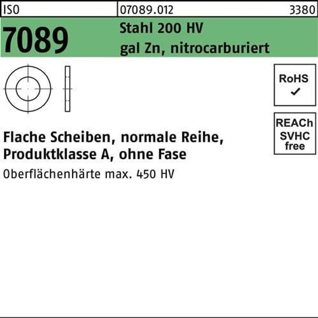 Unterlegscheibe ISO 7089 o.Fase 33 Stahl 200 HV galv. verz. nitrocarburiert