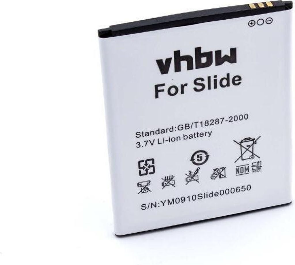 vhbw Akku kompatibel mit Wiko N300, Slide, Slide 4G, Slide 4GB Handy Smartphone Telefon (2500 mAh, 3,8 V, Li-Ion)