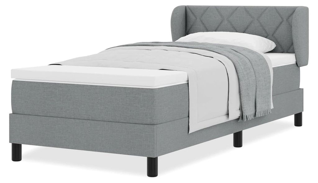 Boxspringbett mit Matratze in Hellgrau 90x200 cm Stoff Gästebett Familienbett