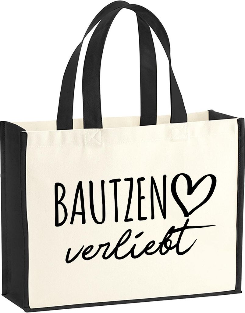 Huuraa Jutetasche Bautzen verliebt 21 Liter Black Jute und Baumwolle Einkaufstasche Geschenkidee