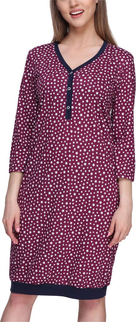 Merry Style Damen Nachthemd MS10-181 (Weinrot/Sterne, S)