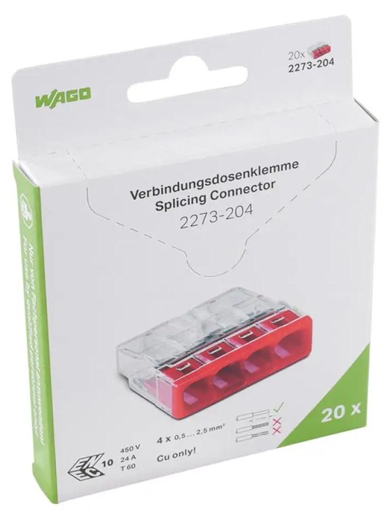 Wago Mini-Schweißklemme 4-Fach 4X0.5-2,5 Mm² 2273-204-20 Stücke In Blasen