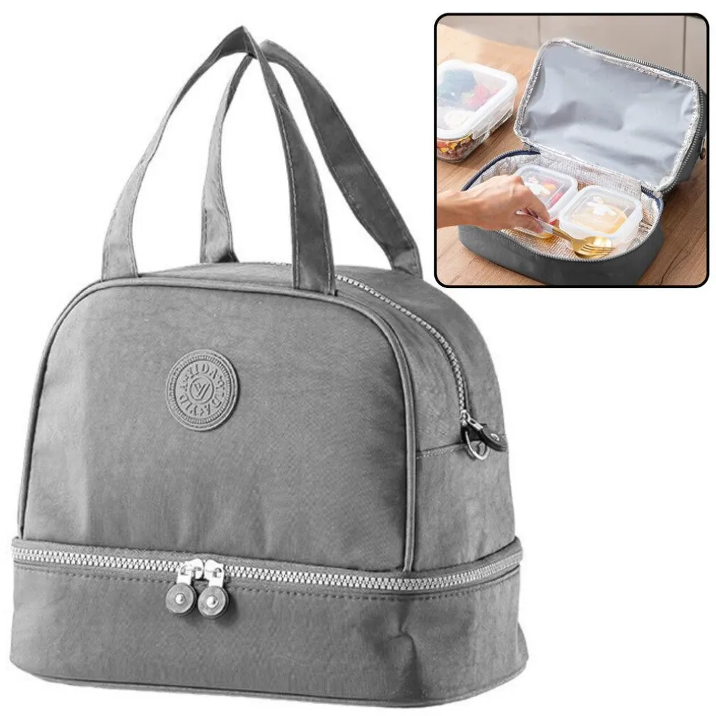 Lunch bag isotherme gris 27cm - Sac repas de bureau avec sangle réglable