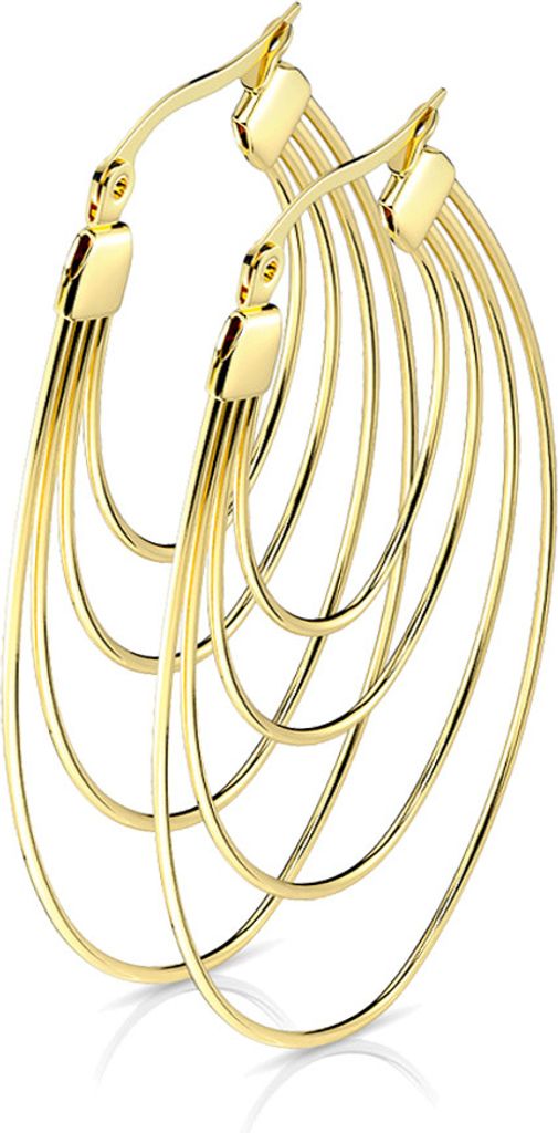 viva-adorno Edelstahl Creolen Damen Ohrringe Oval Gold groß Klappcreolen Vierfach Bögen W1a, Gold