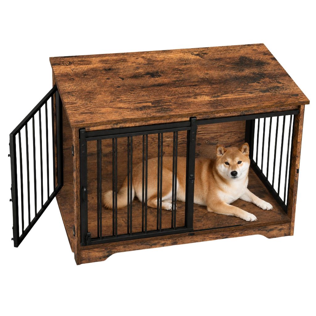 Hundekäfig Möbel, 100 cm Hundebox, 2 Türen, Schwarz | Produktbild 