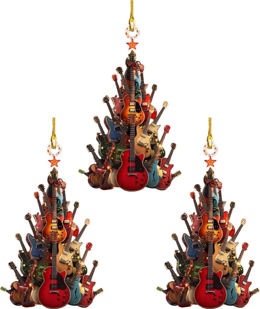 Gitarren-Weihnachtsbaumschmuck, 2D-Acryl, „Rockin' Around The Guitar“-Ornament, Musikinstrument-Hängedekoration für Gitarrenspieler und Musik...