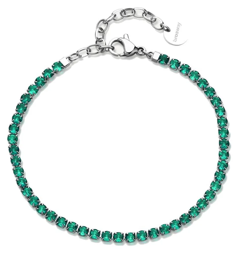 Bracelet Tennis Desideri BEI101 en acier et oxydes de zirconium verts