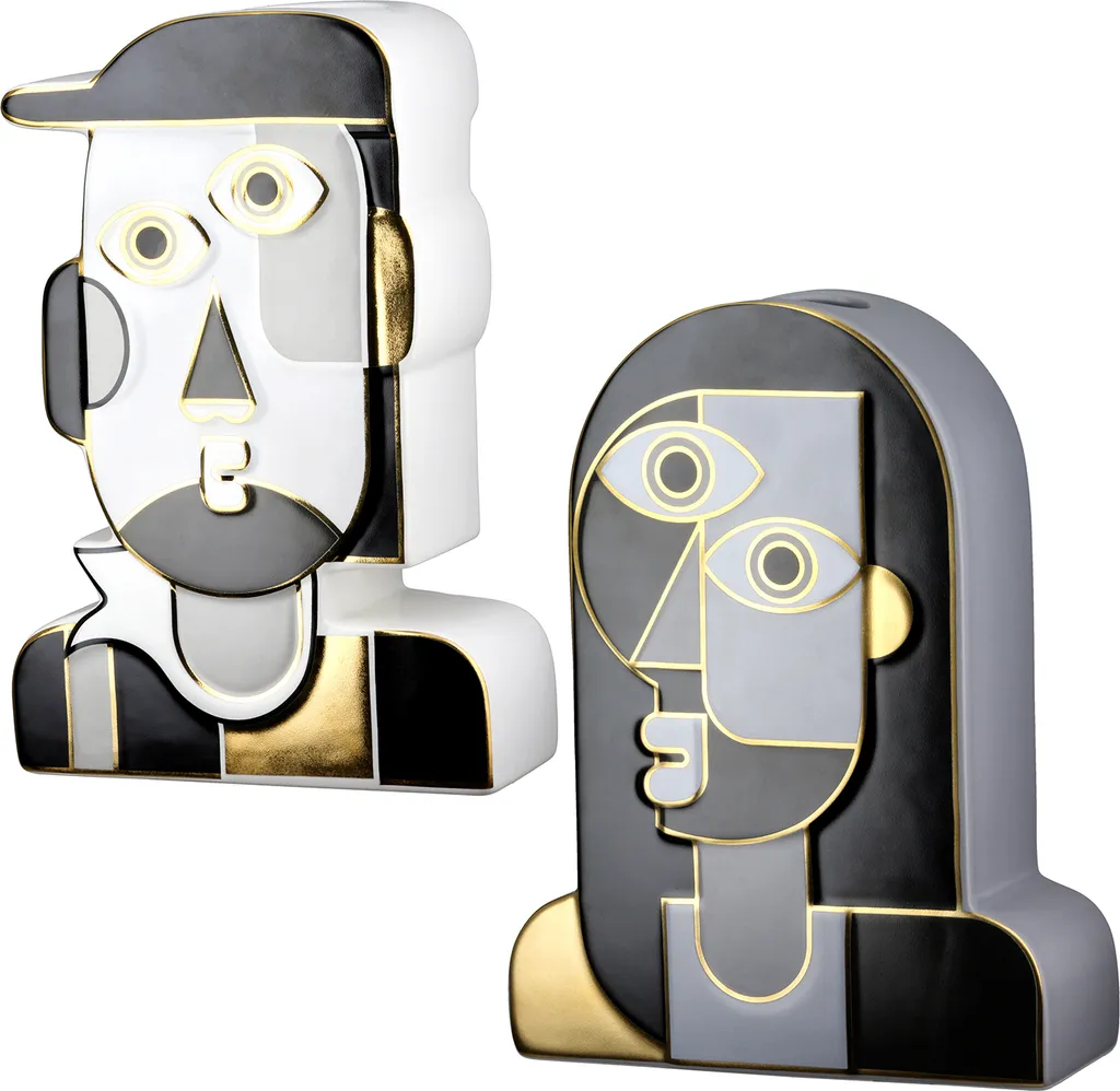 Duo de Vases Visages Picassa en Céramique Bicolore 20,5 cm Design Gilde