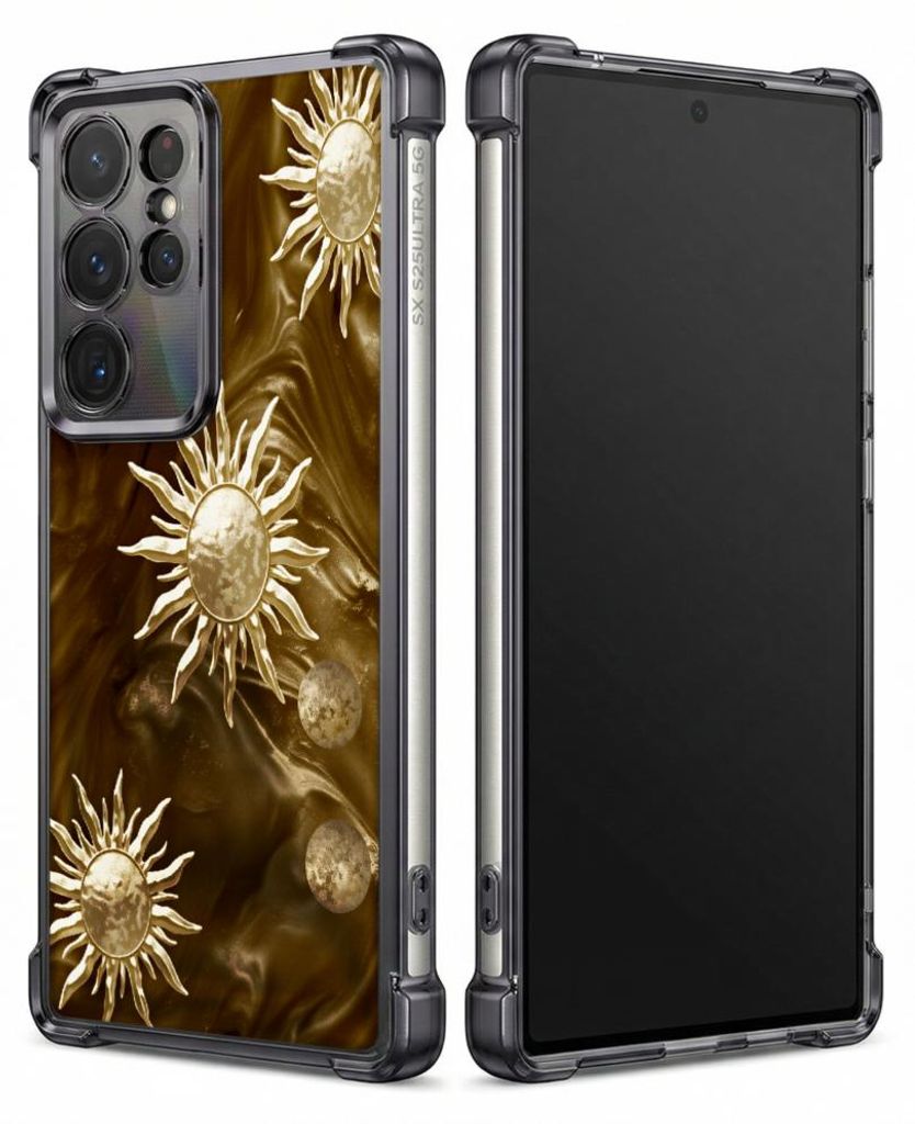 Personalisierte Hülle mit Bild für Samsung Galaxy S24 Ultra Elektroplattiert TPU Stoßdämpfer Handyhülle mit Goldenes Sonnenstrahlenmuster-Design
