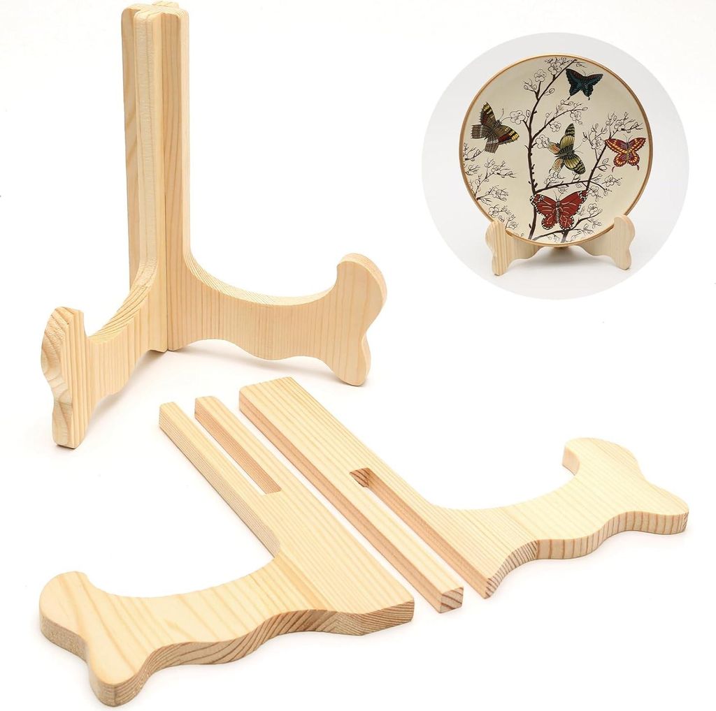 Allecto Premium - Set von 2 Holzhaltern für Teller, Staffeleien, Bücher und Bilderrahmen mit eleganter Ausstrahlung