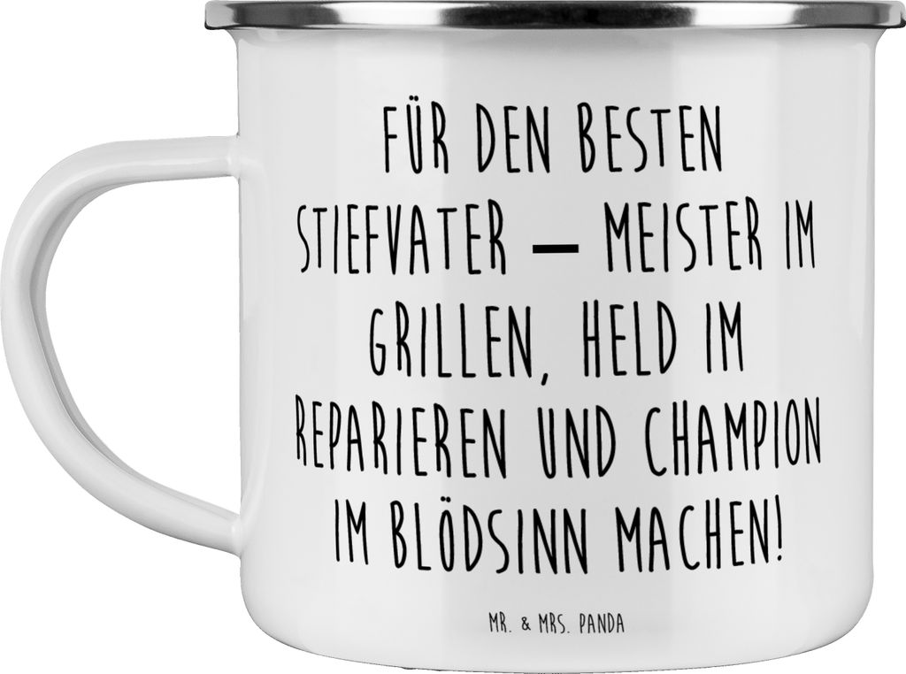 Mr. & Mrs. Panda Emaille Tasse Spruch Bester Stiefvater - Weiß - Geschenk, Stiefkinder, Familie, Pott, Haferl, Kaffeepott, Talente, Liebe, Geschen...