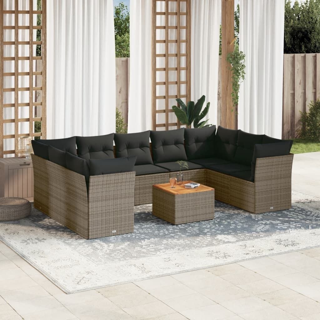 10-tlg. Garten-Sofagarnitur - mit Kissen Grau Poly Rattan - Gartenmöbelset 3256137