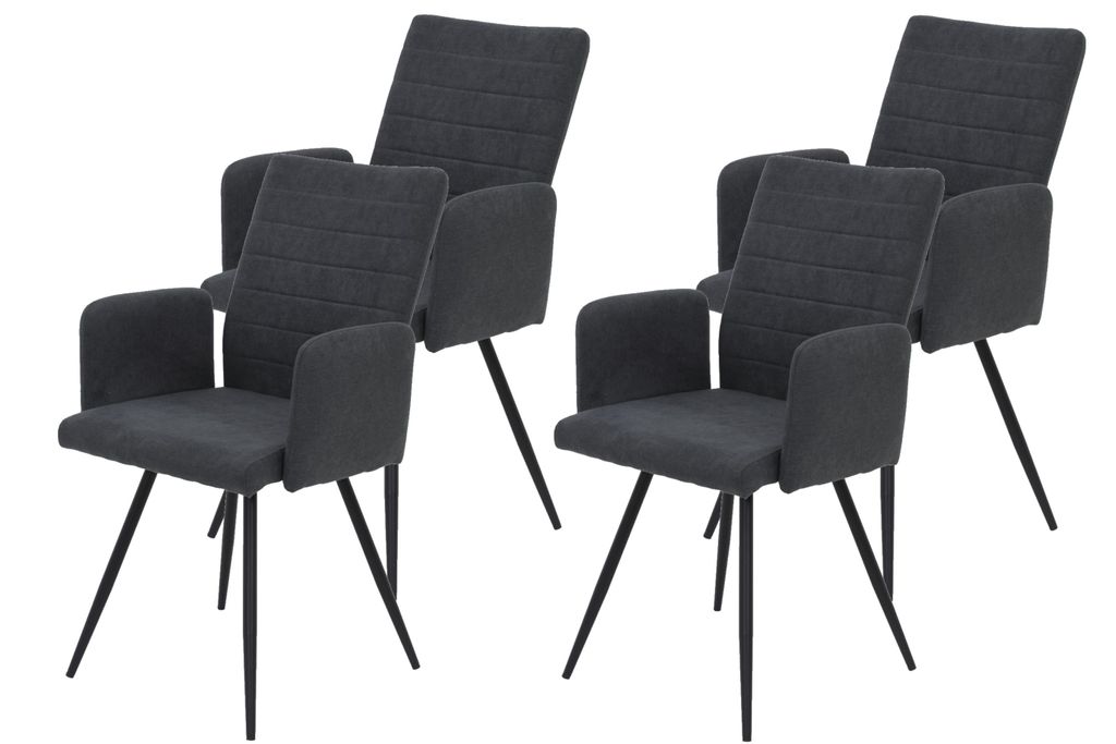 Hela Tische, 4er Set Armlehnstuhl Paris, Bezug Flachgewebe, Rundrohr Gestell, Lehne mit Steppung, ergonomischer Rücken, Armlehne, 120kg belastbar