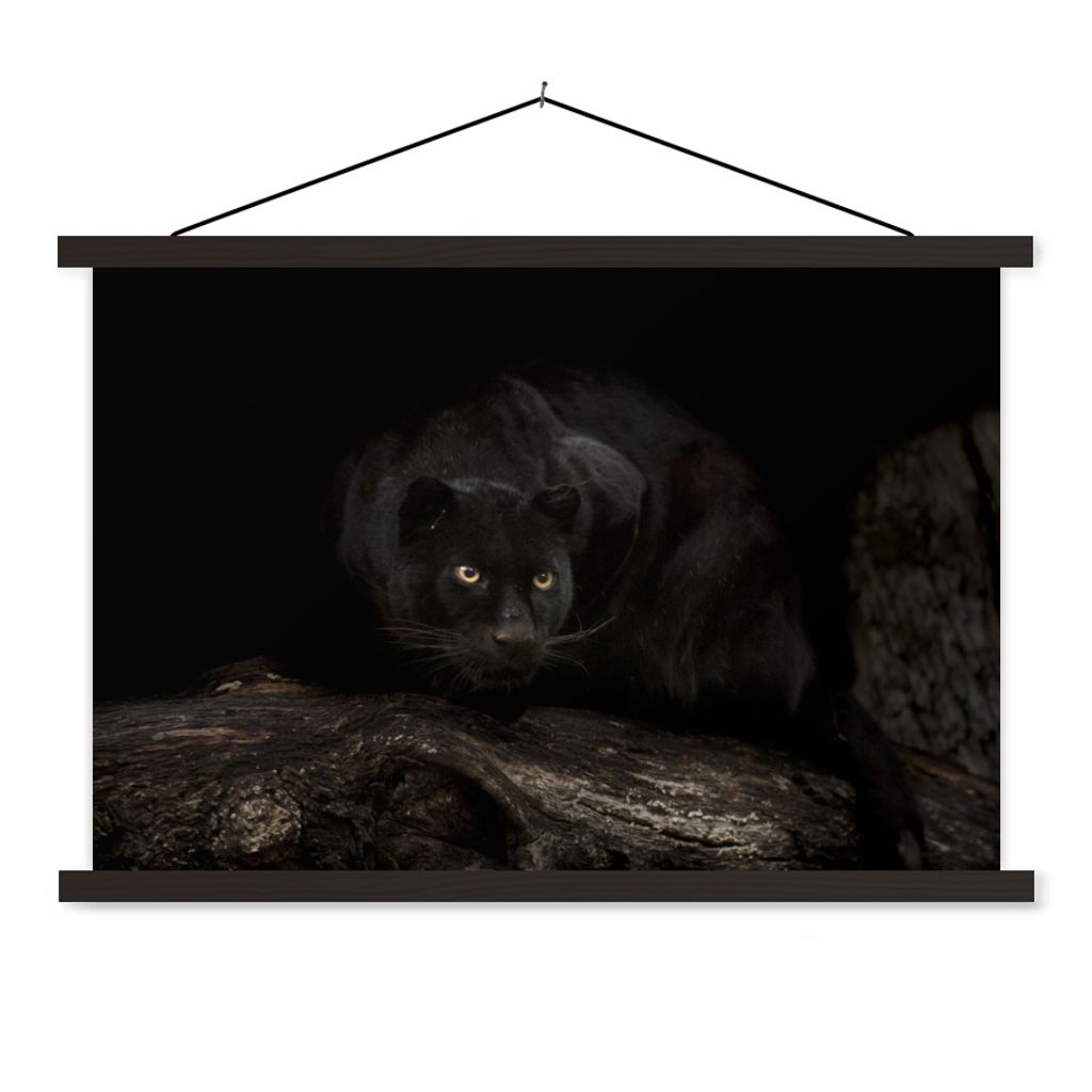 MuchoWow Textilposter Panther - Wald - Augen 120x80 cm mit schwarzem Rahmen - Wanddeko