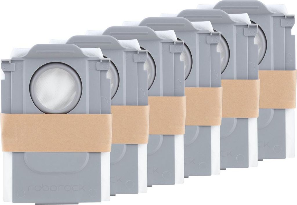 A row of identical vacuum cleaner dust bags.