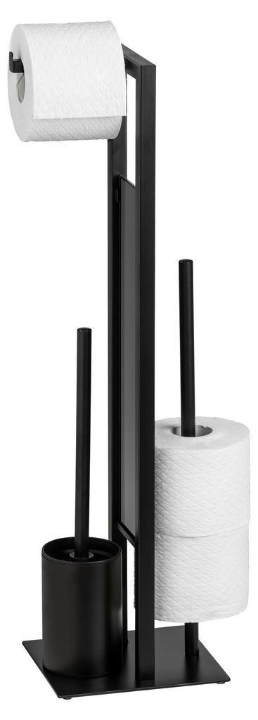 Rivalta Stand-WC-Set mit integriertem Toilettenpapierhalter und Bürstenhalter, lackierter Stahl, 23 x 70 x 18 cm, mattschwarz