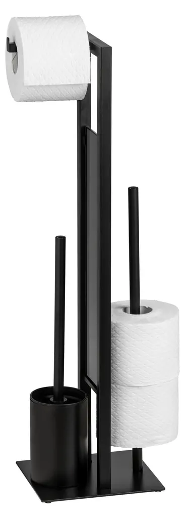 Serviteur WC sur Pied 3 en 1 en Acier Noir Mat pour Salle de Bain Chic