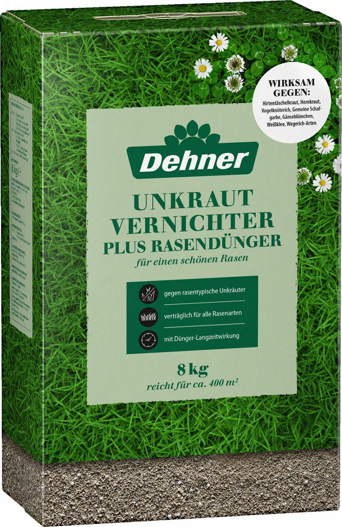 Dehner Unkrautvernichter plus Rasendünger, 8 kg, für ca. Produktbild 