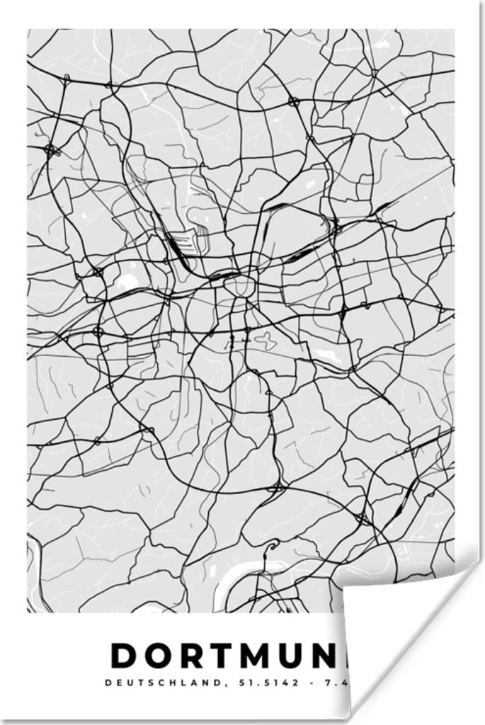 MuchoWow Poster Karte - Dortmund - Stadtplan - Deutschland - Karte 80x120 cm - Papierdruck