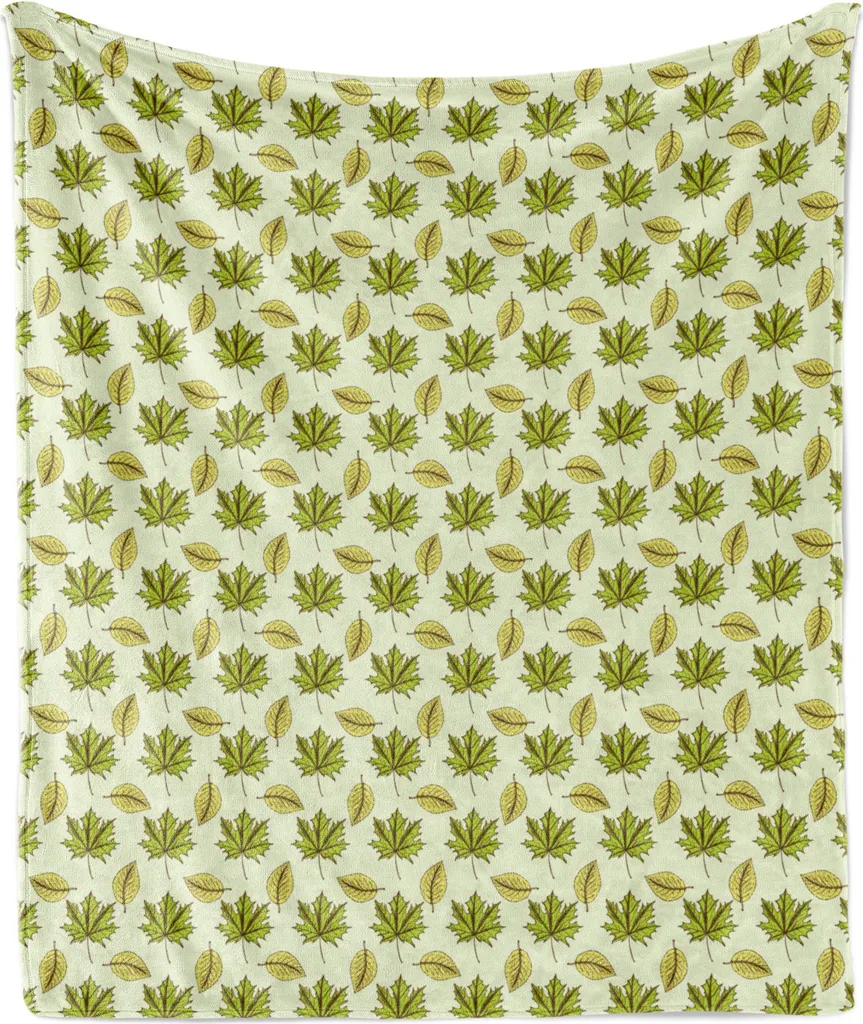 ABAKUHAUS Coperta in morbido pile di flanella, stampa digitale con motivi autunnali, 175 x 230 cm, verde chiaro verde lindo