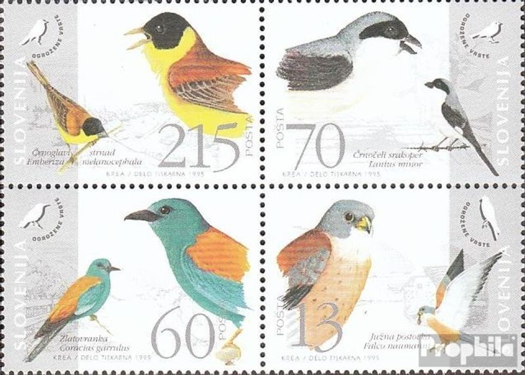 Briefmarken Slowenien 1995 Mi 113-116 Viererblock (kompl.Ausg.) postfrisch Gefährdete Vögel