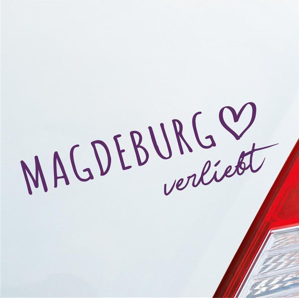 Auto Aufkleber Magdeburg verliebt Herz Stadt Heimat Liebe Car 19x6 cm Lila Sticker Heckscheibenaufkleber