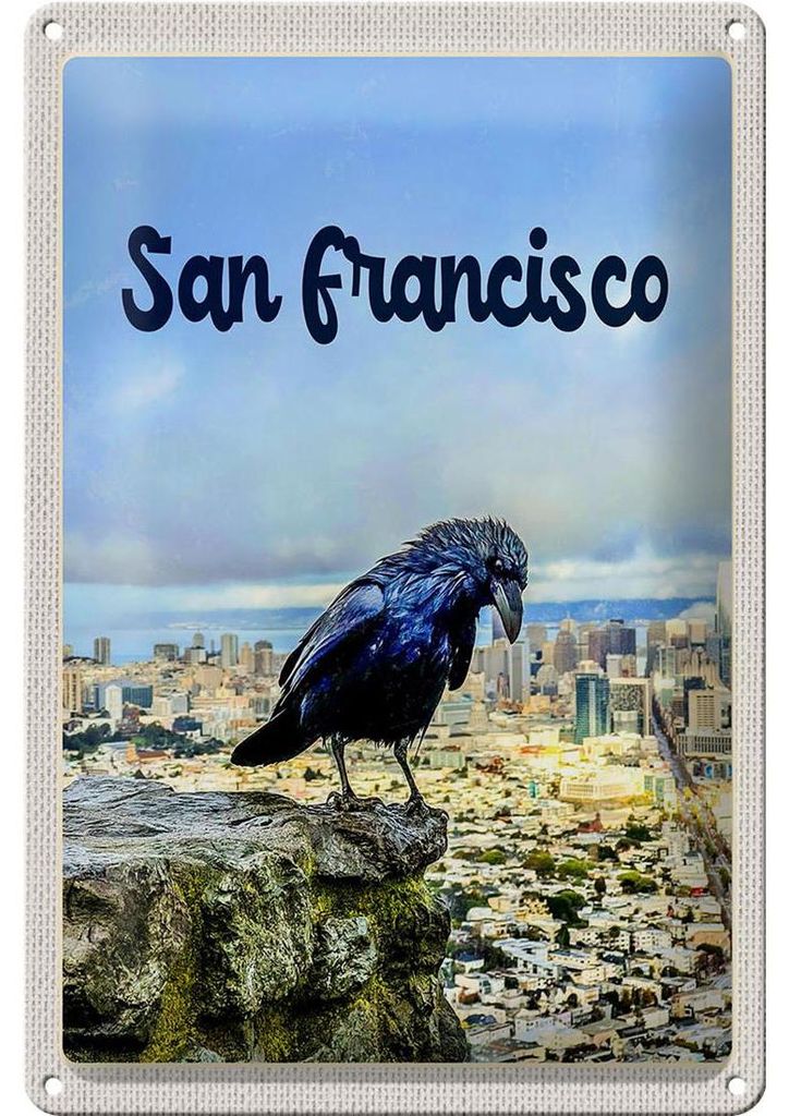 Blechschild Reise 20x30cm San Francisco Aussicht auf Stadt Rabe