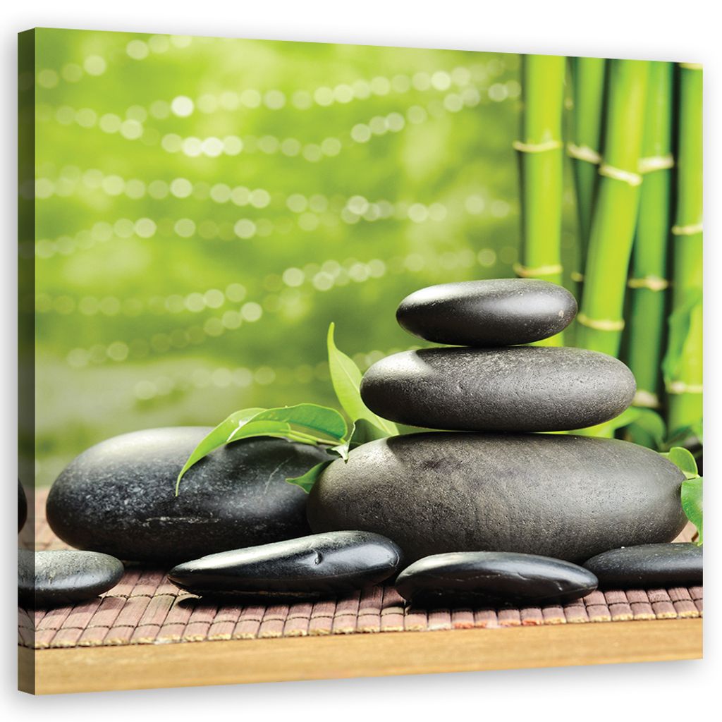 Leinwandbild Zen-Steine-Blätter 60x60 Feeby Grün bild für die wand bereit zum aufhängen